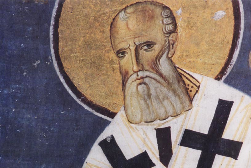 Свт. Григорий Богослов. Фреска, 1209 год. Cербия (Студеница), фрагмент.