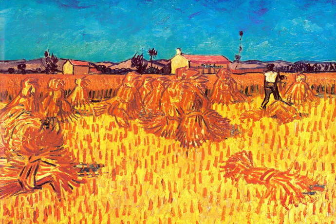 Винсент Ван Гог. Пшеничные стога со жнецом. Полдень. 1888