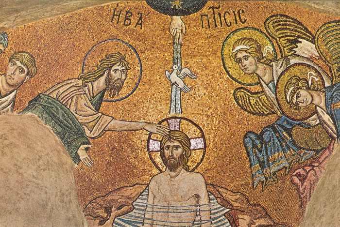 Крещение Христа. Мозаика церкви Успения Богоматери в Дафни. Около 1100.