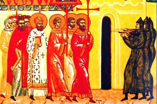 Икона собора новомучеников и исповедников российских. Десятое клеймо.