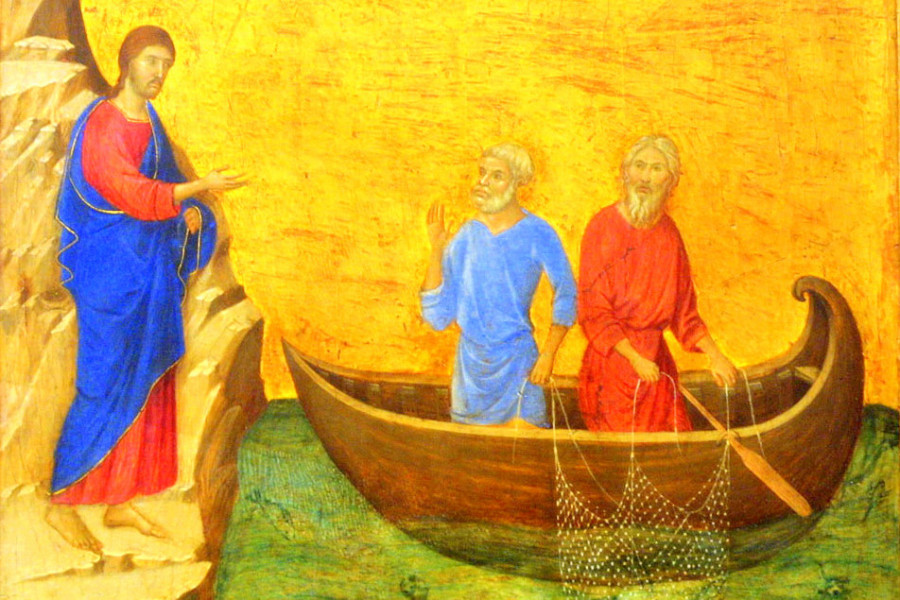 Христос призывает апостолов Петра и Андрея. Дуччио. XIV век.