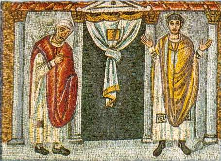 Притча о мытаре и фарисее. Мозаика. Сант-Аполлинаре-Нуово. Равенна. VI век