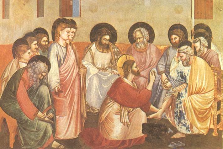 Джотто ди Бондоне. Умовение ног, фрагмент фрески в капелле Скровеньи, 1304-1306 гг.