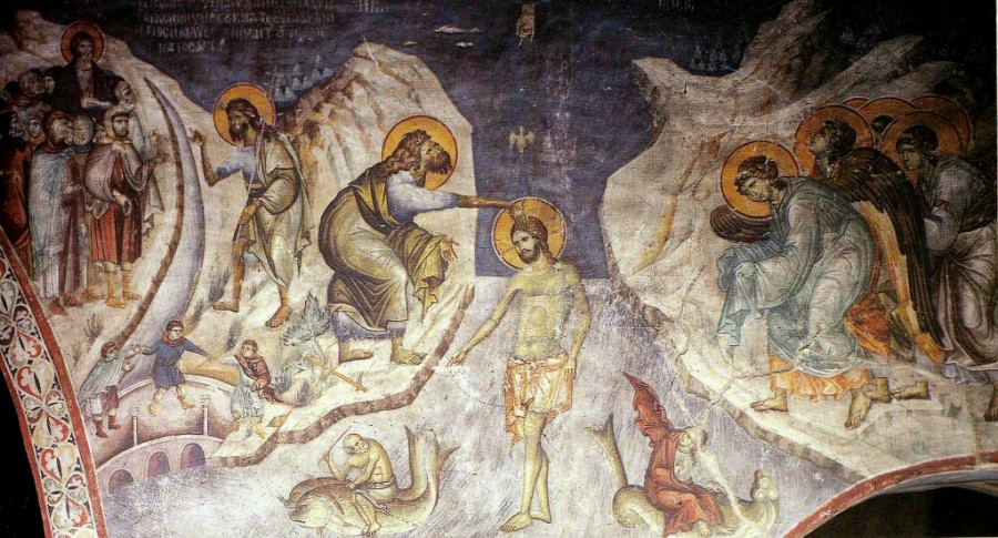 Крещение Господне. Мануил Панселин, Византия, XIII в.