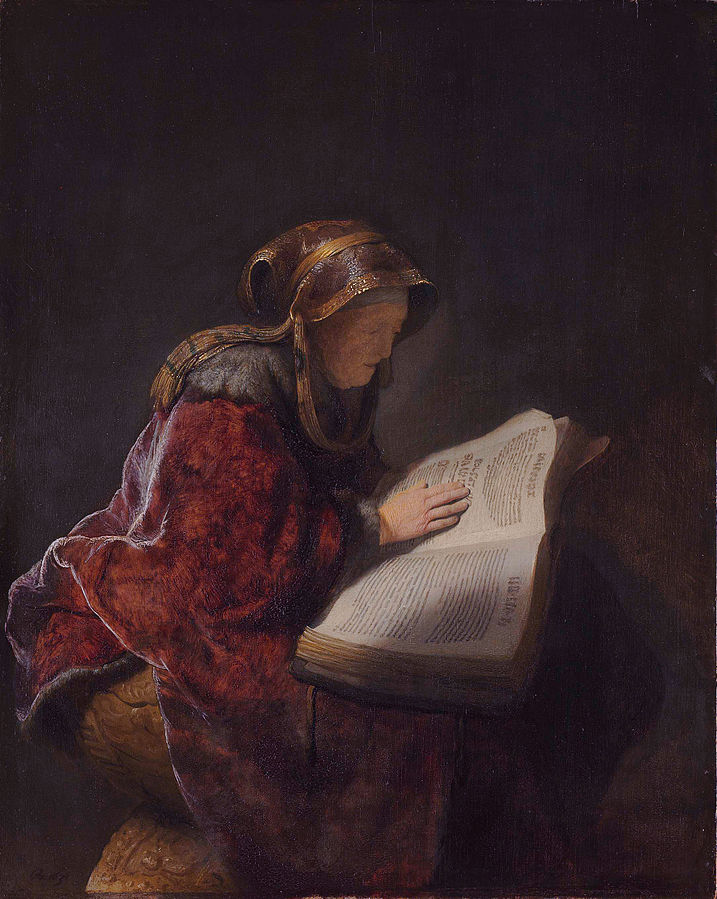 Rembrandt Harmensz van Rijn. An Old Woman Reading, Probably the Prophetess Hannah, 1631. Wikimedia Commons
