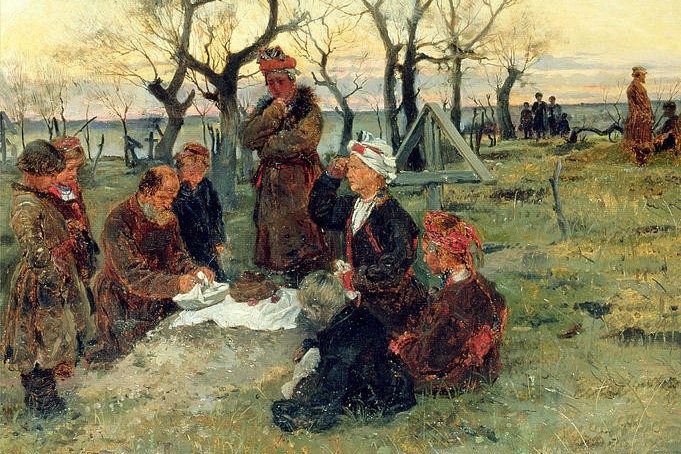 В.Е. Маковский. Поминки (фрагмент). 1884