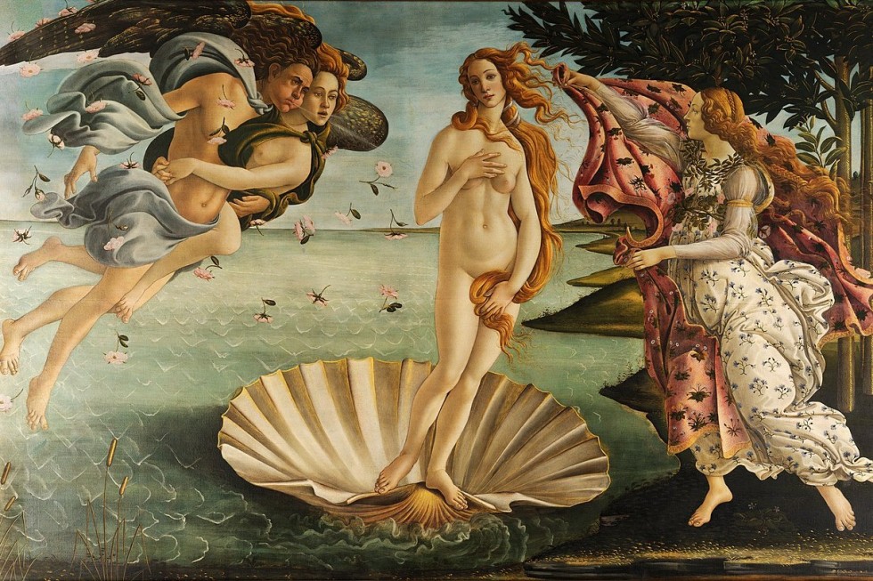 Симонетта Веспуччи в роли Венеры на картине Сандро Ботичелли. Галерея Уффици, Флоренция.